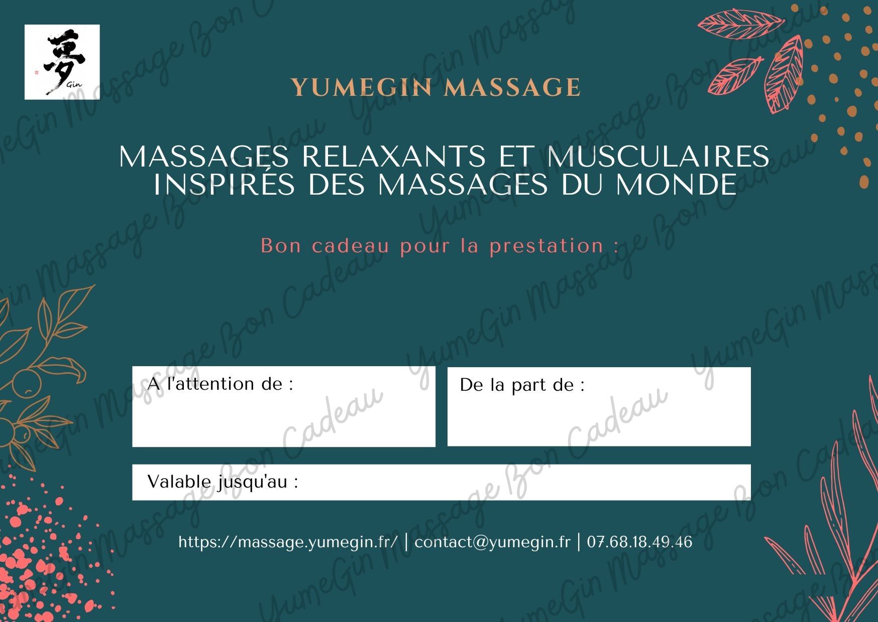 Bon Cadeau YumeGin Massage à Carbon-Blanc